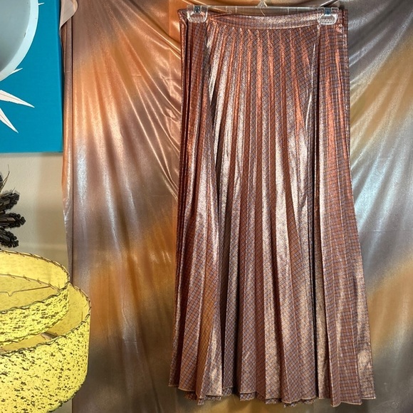 Nwt “MNG suit”bronze plaid shiny‎ maxi skirt 34” length400 3” waist.